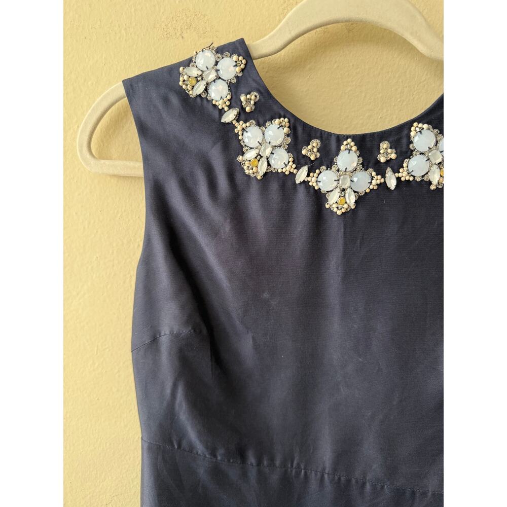 Tory Burch Navy Mini Dress with Embellished Flower Neckline - Picture 2 of 8